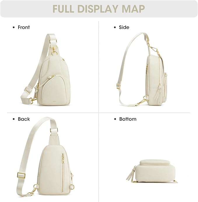 Kattee Sling Bag for Women, Leather Fanny Packs Crossbody Purse, Small Chest Bag with RFID Blocking, Beige