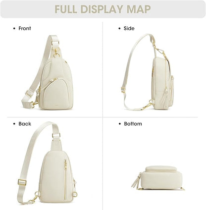 Kattee Sling Bag for Women, Leather Fanny Packs Crossbody Purse, Small Chest Bag with RFID Blocking, Beige