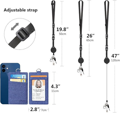 Leather Badge Holder and Adjustable Retractable Lanyards, Quick Release Buckle and Safety Breakaway Lanyards with Swivel Metal Clasp for Offices, Staff, Students, Employees