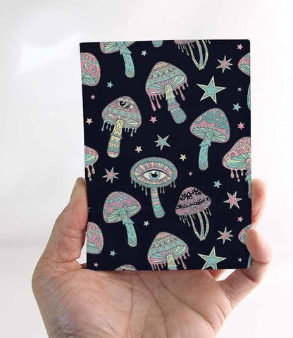 Magic Mushrooms Passport Holder for Travel Hippie Colorful Mushrooms Boho Nature PU Leather Passport Cover Wallet Cute Passport Card Holder for Women and Men