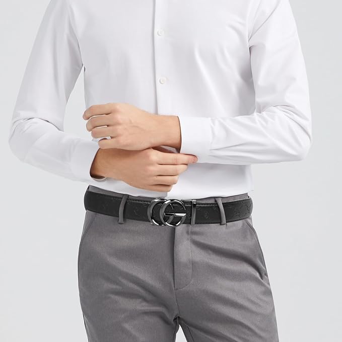 Aurolran Men&Womens Leather Dress Belt Business Automatic Buckle Belt Color-Black Silver Gold