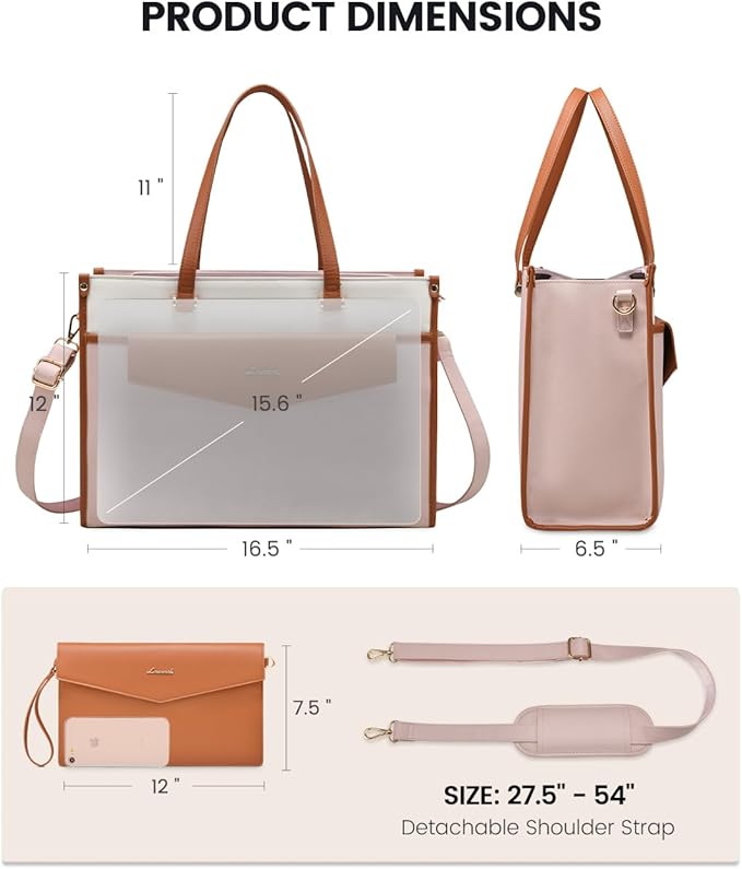 LOVEVOOK Laptop Bag for Women, 15.6'' Laptop Tote Purse 2-in-1 Professional Work Bag Business Briefcase with Clutch Purse, Waterproof Leather Computer Handbag for Teacher Office Travel