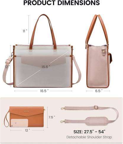 LOVEVOOK Laptop Bag for Women, 15.6'' Laptop Tote Purse 2-in-1 Professional Work Bag Business Briefcase with Clutch Purse, Waterproof Leather Computer Handbag for Teacher Office Travel