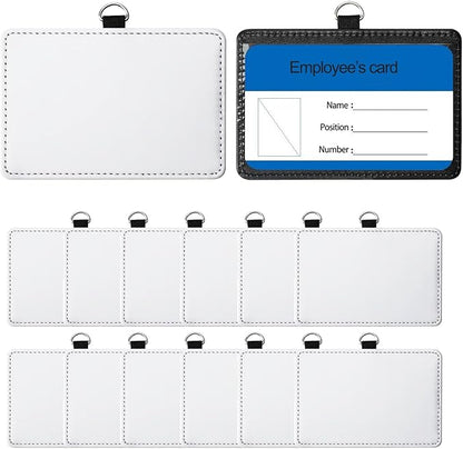 12 Pack Sublimation Blank PU Leather ID Badge Holder Bulk Heat Transfer Print ID Card Badges Name Tag Holders for DIY Office Employees Horizontal