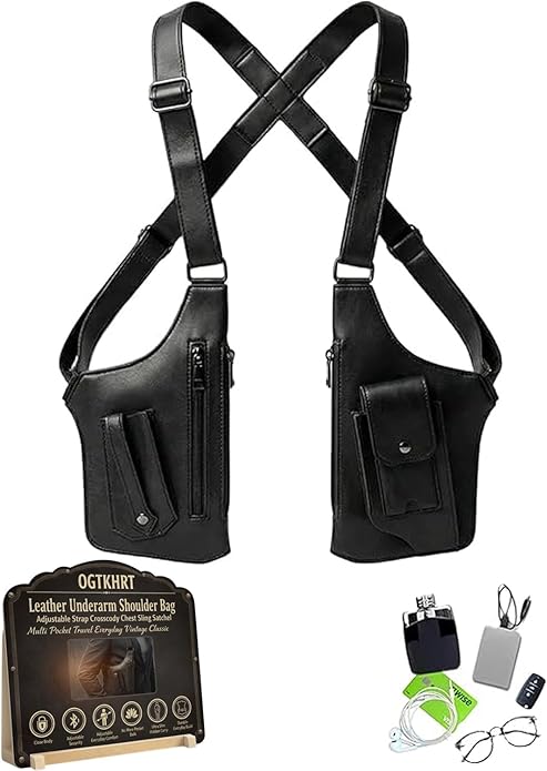 Leather Underarm Shoulder Bag Adjustable Strap Crossbody Chest Sling Satchel Multi Pocket Travel Everyday Vintage Classic