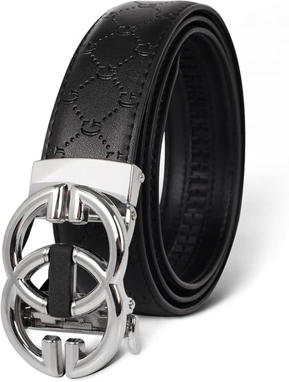 Aurolran Men&Womens Leather Dress Belt Business Automatic Buckle Belt Color-Black Silver Gold