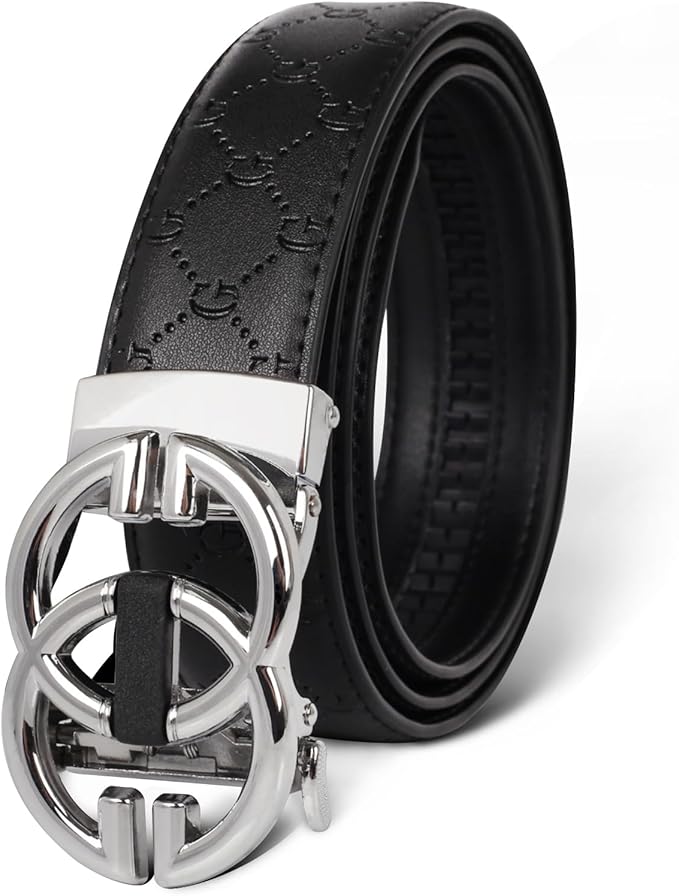 Aurolran Men&Womens Leather Dress Belt Business Automatic Buckle Belt Color-Black Silver Gold