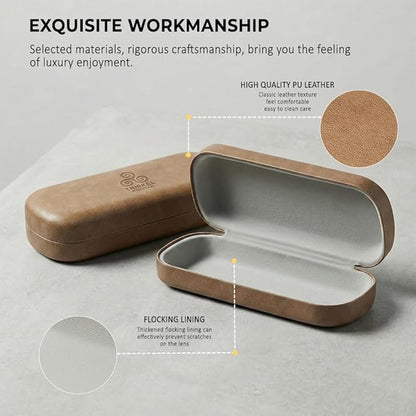 Rounded Rectangle Glasses Case – Hard Shell PU Leather Eyewear Case with Soft Lining & Magnetic Closure