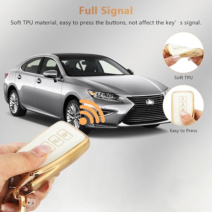 PIFOOG for Lexus Key Fob Cover White Gold Soft TPU 4 Button Car Keys Case Shell Full Protector Bling Keychain for Lexus NX RX GS IS ES LS RC Smart Keys Accessories Girly Women Cute