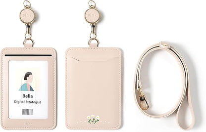 EKAX ID Badge Holder with Adjustable Lanyard & Retractable Badge Reel Clip, Double-Sided Card Holder for Office, Bus Pass, Student, Nurse, Police, Teacher-Lily White Flower