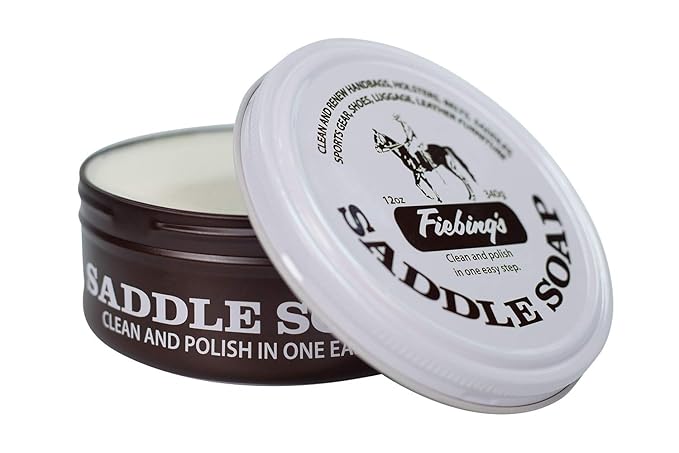 Fiebing's White Saddle Soap for Leather (12 oz Tin) - Cleaner & Conditioner to Soften, Protect & Restore Leathercraft - Soap for Car Seat, Couch, Shoe, Purse, Boot, Bag, & Saddles