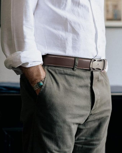 BOSTANTEN Mens Belt Leather Ratchet Belt For Men Dress and Casual with Adjustable Buckle, Trim to Fit