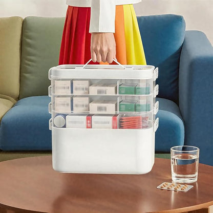 4-Tier Medicine Cabinet Organizer，Portable Medicine Cabinet with Handle, Empty First Aid Kit for Home,Multi-Purpose Organizer for Family First Aid, Home, Travel (Large 11 * 10.8 * 7.6 in)