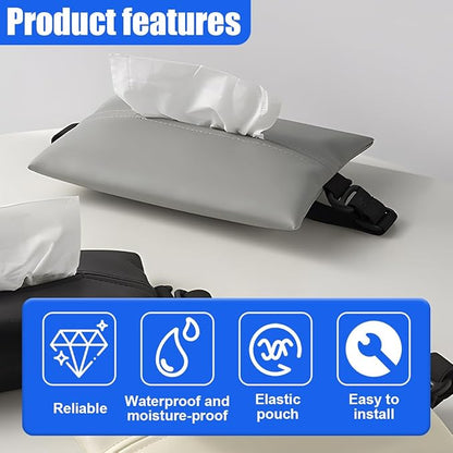 YoRise Car Tissue Holder, PU Leather Car Napkin Holder with Adjustable Strap, Center Console Tissues Box Cover, Sun Visor Organizer Keep Auto Tidy, Vehicle Headrest Storage Accessories (Gray)