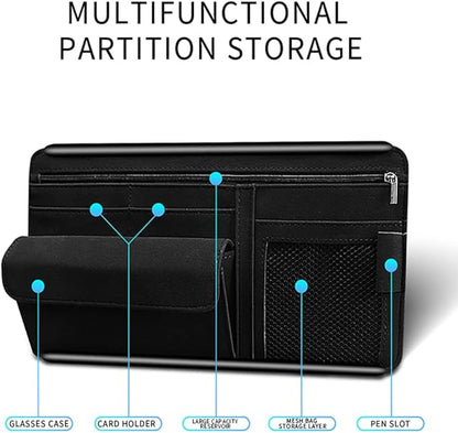 Car Sun Visor Organizer Glasses Case Storage Pocket Organizer with Multi-Pocket Net Zipper Pouch Sunglass Holder for Car Truck SUV (Black)