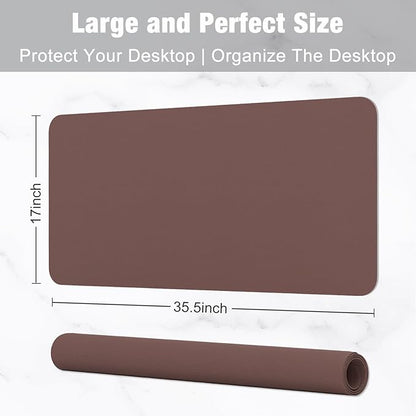 Hsurbtra Desk Pad, 35.5" x 17" PU Leather Desk Mat, XXL Extended Mouse Pad, Waterproof Desktop Blotter Protector, Non-Slip Ultra Thin Large Laptop Keyboard Writing Mat for Office Home, Dark Oak