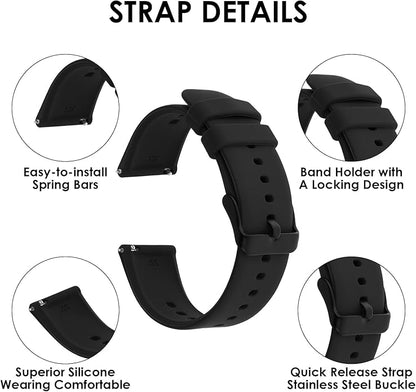 TIESOME Silicone Watch Bands, Quick Release Waterproof Soft Rubber Replacement Straps with Silver Plated Stainless Steel Buckle Compatible with Sport Watch for Men Women