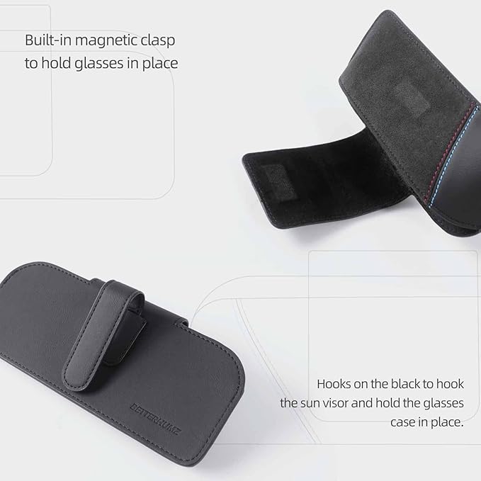 BETTERHUMZ Car Eyeglasses Holder Storage Case Compatible with BMW 5 6 GT X5 X6 Serie E60 E70 E71 G30 G38 525i 530i 540i for Alcantara Sunglasses Organizer Box Accessories (NAPA leather)