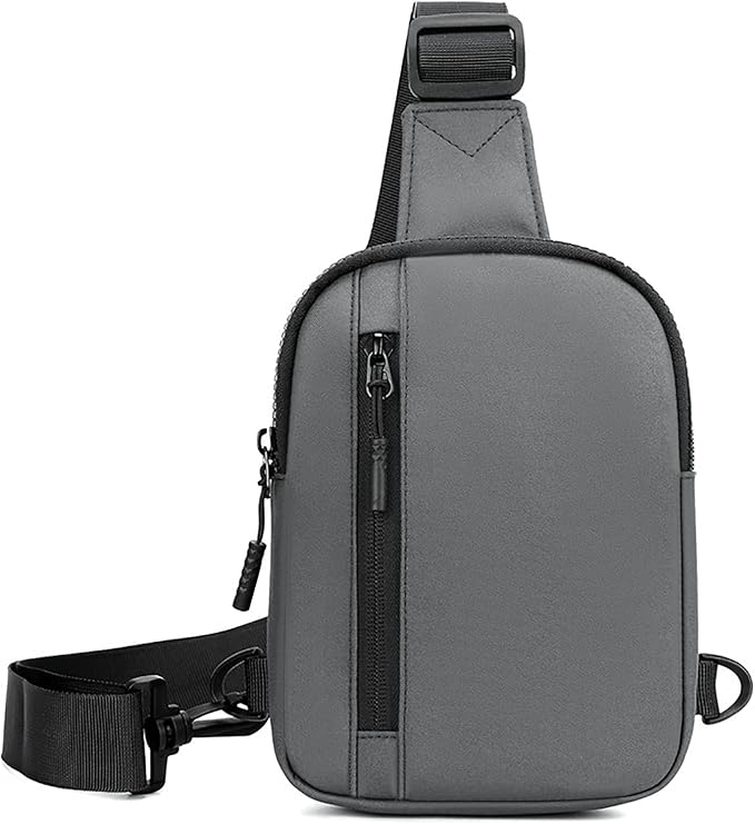 Mini Sling Bag for Men Small Crossbody Bag Dual Pocket Water Resistant Small Chest Bags for Travel Running Phone Holder (Gray)