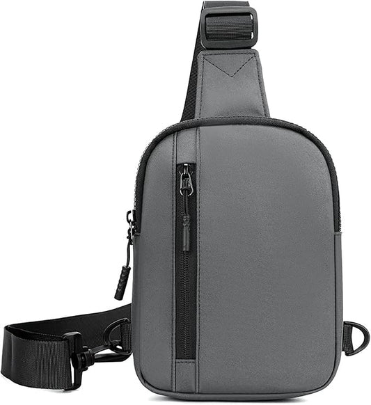 Mini Sling Bag for Men Small Crossbody Bag Dual Pocket Water Resistant Small Chest Bags for Travel Running Phone Holder (Gray)