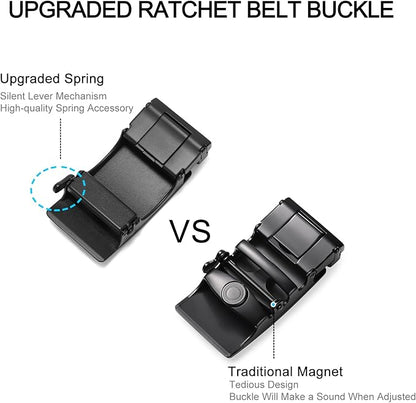 SENDEFN Men's Leather Belt Automatic Ratchet Buckle Slide Belt for Dress Casual Trim to Fit with Gift Box