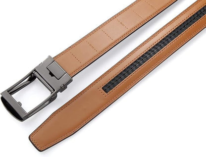 Lingli Men's Belt,Ratchet Dress Belt with Automatic Buckle Brown/Black-Trim to Fit-35mm wide