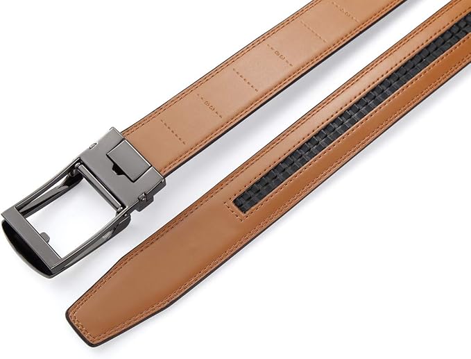Lingli Men's Belt,Ratchet Dress Belt with Automatic Buckle Brown/Black-Trim to Fit-35mm wide