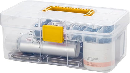 Vidifor Plastic Clear Portable Handled Storage Box with Adjustable Dividers Art Supply Organizer Multipurpose Home Utility Box for Craft, Sewing, Medicine, Makeup, Office Supplies (L, Clear)