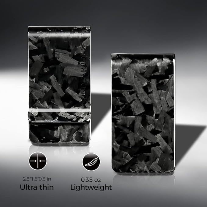 MONOCARBON Carbon-Fiber-Money-Clip-for-Men, Minimalist-Money-Holder for Cash, High Elastic Carbon-Fiber-Wallet, Slim and Durable