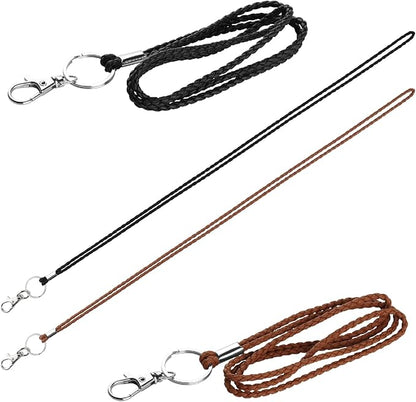 PLENTY Braided Leather Lanyard, 2PCS 19IN Strong Office Long Neck Strap with Clasp and Keychain for ID Badge and Keys