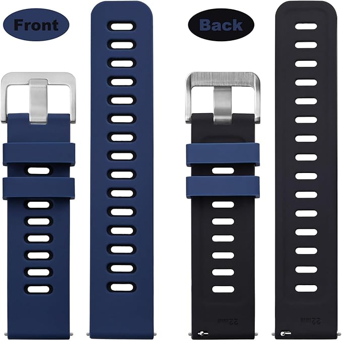 WOCCI 18mm Bicolor Watch Band, Silicone Rubber, Quick Release Replacement Strap for Men and Women, Silver Stainless Steel Buckle (Blue-Black)