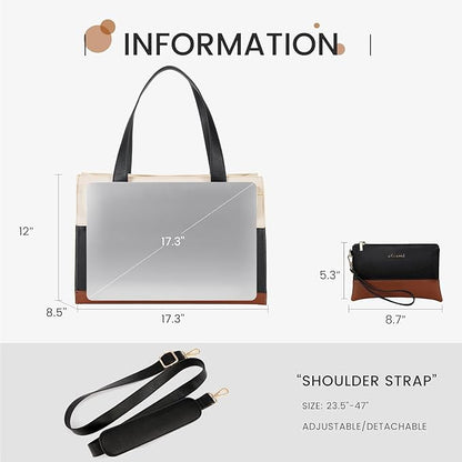 LOVEVOOK Laptop Bag for Women 17.3 Inch Laptop Tote Work Bags Professional Leather Computer Briefcase Waterproof Handbag Shoulder Large Capacity Business Teacher Office Crossbody Purse