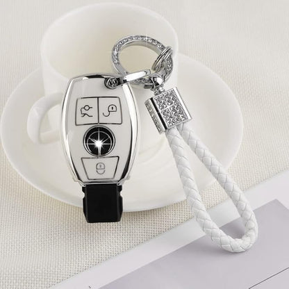 PIFOOG for Mercedes Key Fob Cover 3 Buttons Soft TPU Keys Protector Bling Keychain for Mercedes Benz C E M S CLS CLA GLK GLA GLC GLE AMG Class Girly Cute White Silver