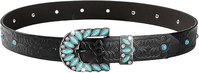 INOGIH Adjustable-Vintage-Western-Cowboy-Belt Women Men - Cowboy-Style Engraved-Buckle Belt for Jeans Pants Dresses