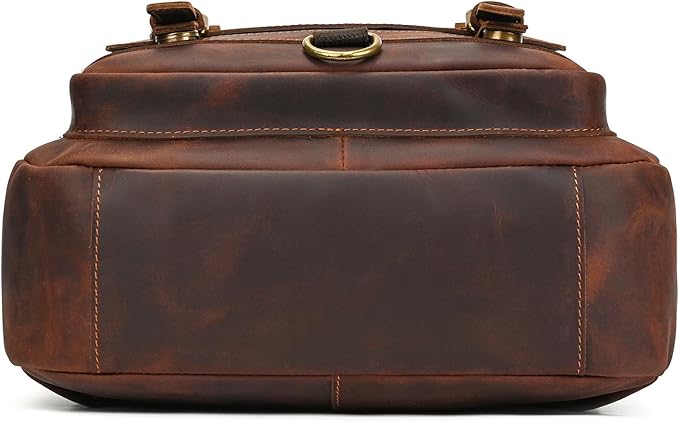 Vintage Full Grain Leather Backpack for Men, 16" Laptop Rucksack For Men Hiking Trave Work Business Bag, 1829 Brown