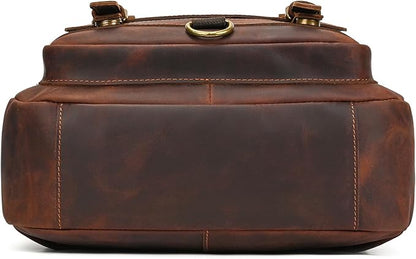 Vintage Full Grain Leather Backpack for Men, 16" Laptop Rucksack For Men Hiking Trave Work Business Bag, 1829 Brown