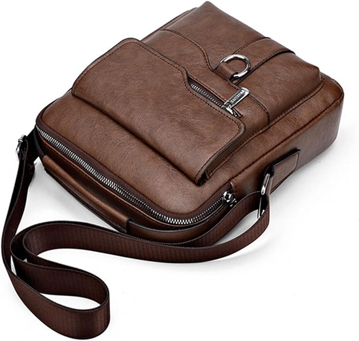 Small Crossbody Bag, Mens Shoulder Bag, Vintage leather Bag Office Business for Men, Handbag Purse Zipper
