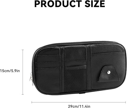 Car Sun Visor Organizer, Sunglass Holder and Storage Pocket, Card Cash Pouch with Multi-Pocket Net Zipper, Case Bag for License Pen Key, Auto Accessories for Truck, SUV, Van (Black)