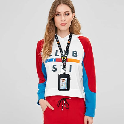 HASFINE ID Badge Holder with Lanyard,Cute Astronaut Work Badge with Zippered Pocket,Functional 2-Sided ID Card Wallet with 3 Slots and Detachable Keychain for Teacher Student Nurse and Office Staff
