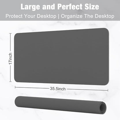 Hsurbtra Desk Pad, 35.5" x 17" PU Leather Desk Mat, XXL Extended Mouse Pad, Waterproof Desktop Blotter Protector, Non-Slip Ultra Thin Large Laptop Keyboard Writing Mat for Office Home, Dark Gray