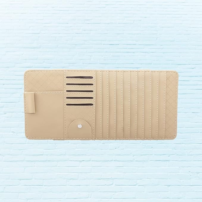 Multi-Functional Sun Visor Leather Organizer Storage Bag for Pens and Cards Stylish Beige Car Accessory for Vehicle Interior