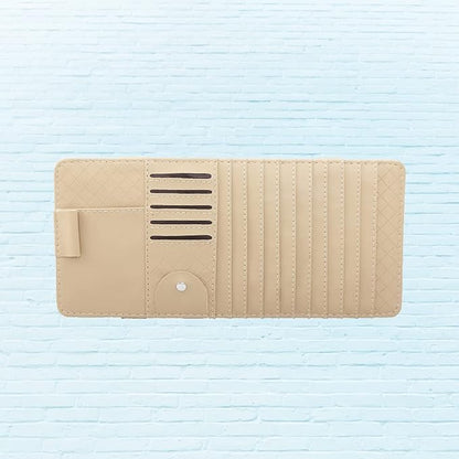 Multi-Functional Sun Visor Leather Organizer Storage Bag for Pens and Cards Stylish Beige Car Accessory for Vehicle Interior