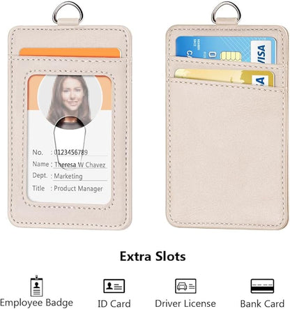 Leather Badge Holder and Adjustable Retractable Lanyards, Quick Release Buckle and Safety Breakaway Lanyards with Swivel Metal Clasp for Offices, Staff, Students, Employees