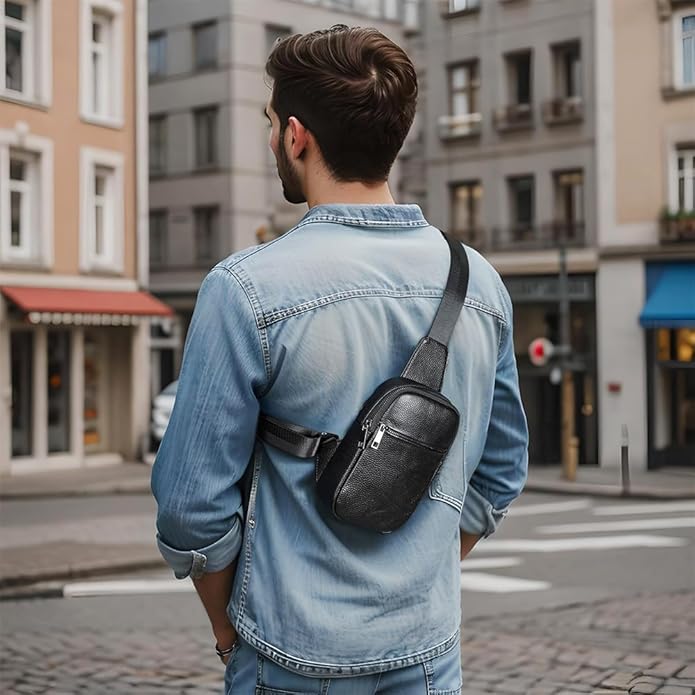 Genuine Leather Sling Bags for Men Crossbody Purse Vintage Small Messenger Shoulder Bag for Phone Side Chest Daypack Bag