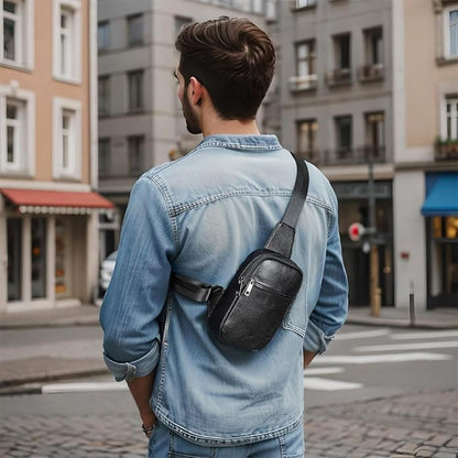 Genuine Leather Sling Bags for Men Crossbody Purse Vintage Small Messenger Shoulder Bag for Phone Side Chest Daypack Bag