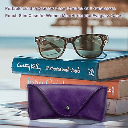 LogHog Portable Leather Glasses Case,Flexible Sunglasses Pouch Slim Case for Women Men Horizontal Eyeglass Case