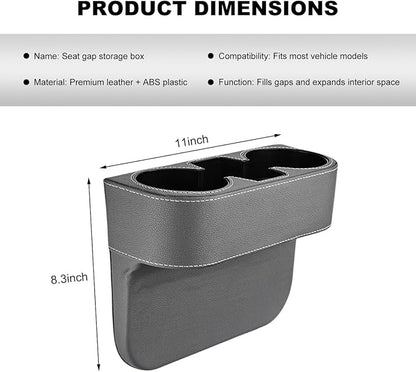 Car Seat Gap Filler Organizer, Multifunctional Auto Console Side Storage Box with Cup Holder, Universal PU Leather Cup Holder Front Seat Crevice Filler for Car Truck SUV (Gray)