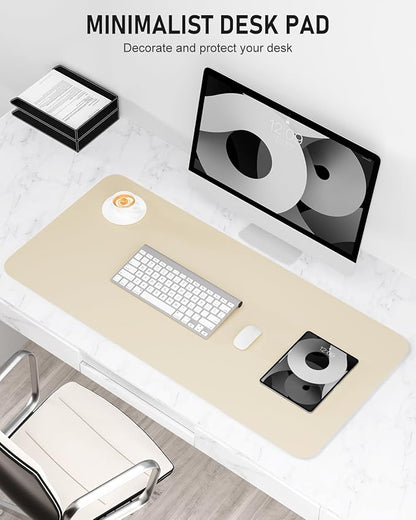 Desk Pad, 35.5" x 17" PU Leather Non-Slip Desk Mat Large Mouse Pad for Desktop, Waterproof Laptop Computer Writing Mat for Office, Home, Work, Gaming, Beige