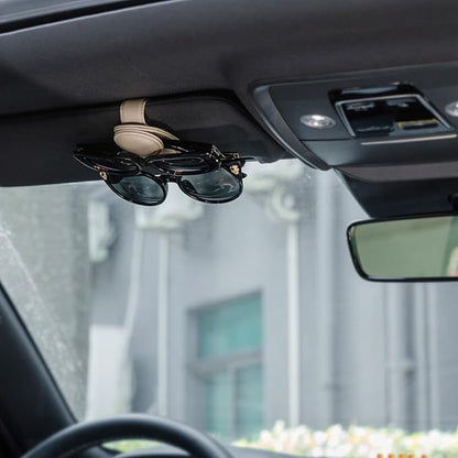 Konohan Sunglasses Holder for Car Visor Leather Eyeglass Hanger Magnetic Sunglasses Holder with 2 Clips(Beige)