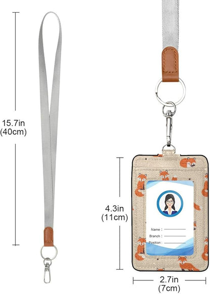 Moudou Fox ID Badge Holder with Lanyard, Vertical Leather ID Badge Card Holder for Office Staff, School Teacher and Student